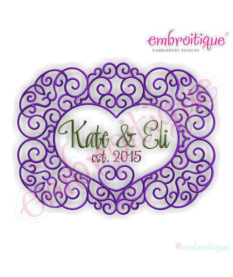 Vintage Curly Heart Scroll Monogram Font Frame