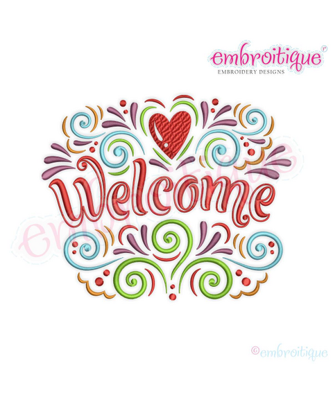 Welcome Fancy Flourish with Heart - Beautiful Home decor design for machine embroidery