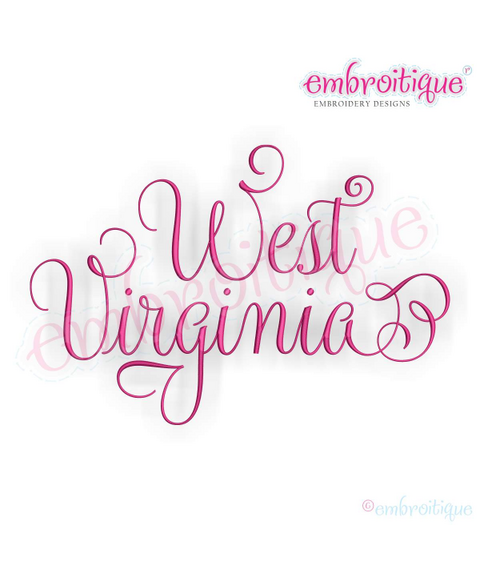 West Virginia Calligraphy Fancy Script 3 USA United States Machine Embroidery Design