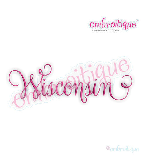 Wisconsin Calligraphy Fancy Script 3 USA United States Machine Embroidery Design