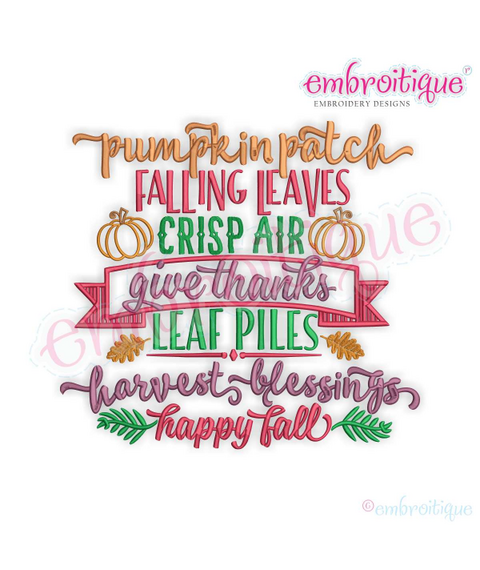 Pumpkin Patch Leaves are Falling Word Art Block - Beautiful Fall Design
