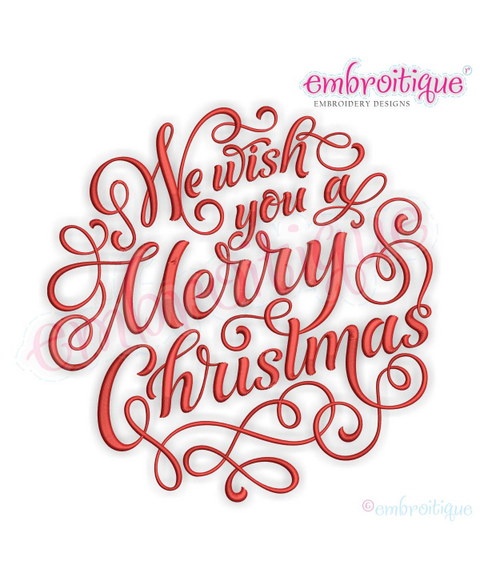 We Wish you a Merry Christmas Calligraphy Holiday Design for machine embroidery
