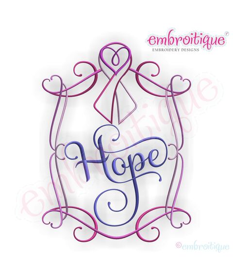 Pink Cancer Awareness Ribbon Heart Curly Font Frame