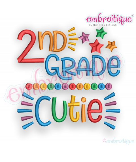 2nd Grade Cutie - Back to school design for girls -  Embroitique Machine Embroidery Design