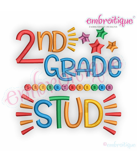 2nd Grade Stud - Back to school design for boys -  Embroitique Machine Embroidery Design