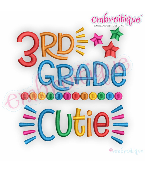 3rd Grade Cutie - Back to school design for girls -  Embroitique Machine Embroidery Design