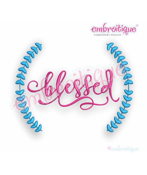 Blessed Script with Wreath - Family Thanksgiving Autumn - machine embroidery design