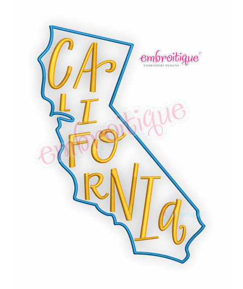 California Lettered State Shape -  Embroitique Machine Embroidery Design