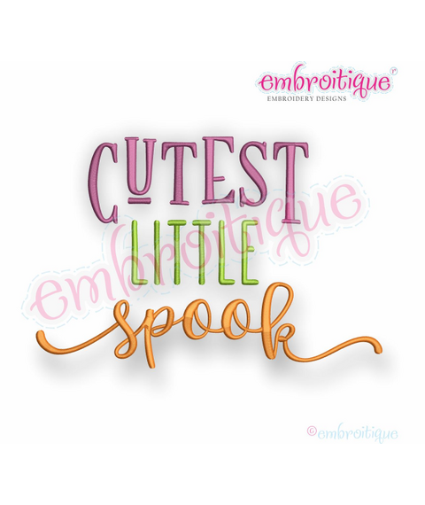Cutest Little Spook - Fall Halloween Witch Ghost  - Machine Embroidery Design