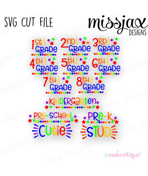 Back to School Cutie and Stud SVG file set, all grades - SVG file