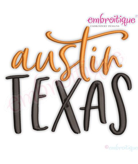 Austin Texas Calligraphy ATX Longhorns Texan United States USA South Southern Embroitique -  Digital Machine Embroidery File