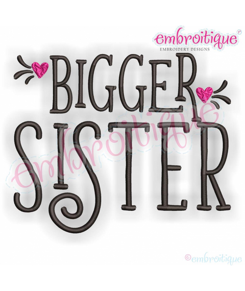 Bigger Sister with Hearts - Sibling Family - Embroitique Machine Embroidery File
