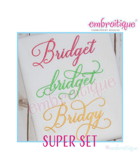Bridget Super Set (sets 1, 2 & 3) - Small - Beautiful Calligraphy Swash Interchangeable Machine Embroidery Alphabet font - BX files included