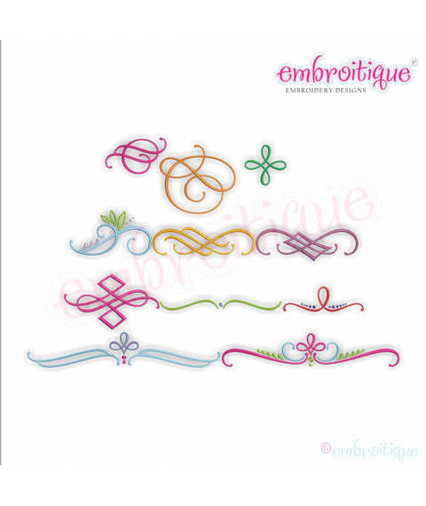 Buttercup Accents 27 - 37 - Calligraphy Decorative Embellishments - Embroitique Machine Embroidery Designs