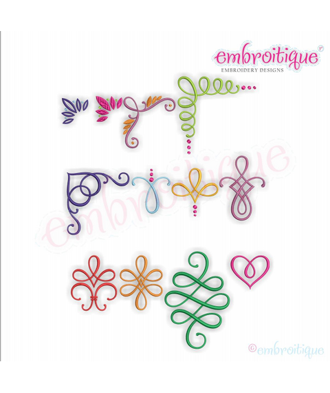 Buttercup Accents 38 - 49 - Calligraphy Decorative Embellishments - Embroitique  Machine Embroidery Designs