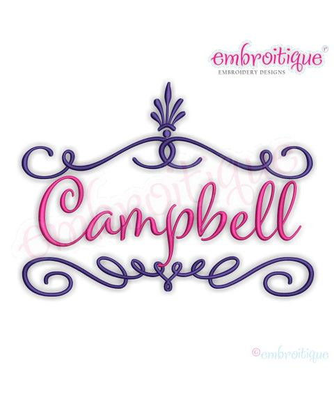 Campbell Vintage Flourish Font Frame Machine Embroidery Design - Embroitique