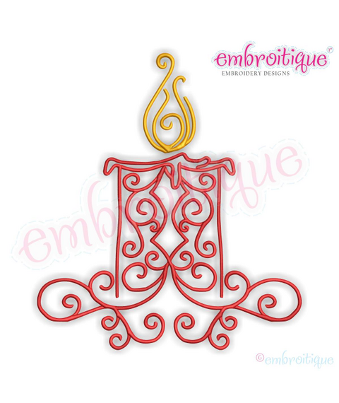 Curly Christmas Candle machine embroidery Design