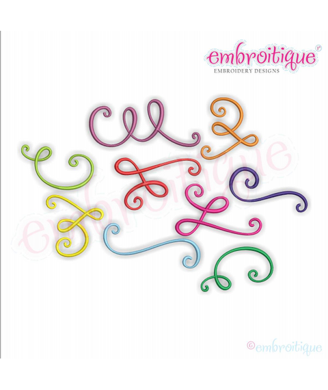 Curly Swirly Calligraphy Flourish Accent Embellishment Super Set - 9 Designs 11 sizes each!  Embroitique Machine Embroidery Design