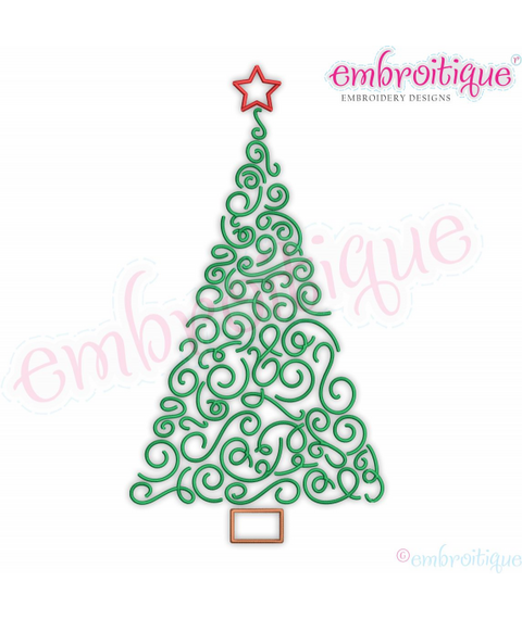 Twirly Curly Swirly Flourish Holiday Christmas Tree With Star Embroitique  Instant Download Machine embroidery design