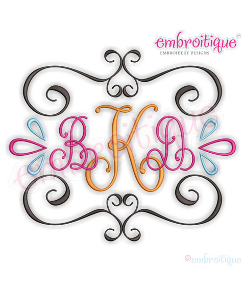 Curly Vintage Scroll Font Frame 1  -  Machine Embroidery Design