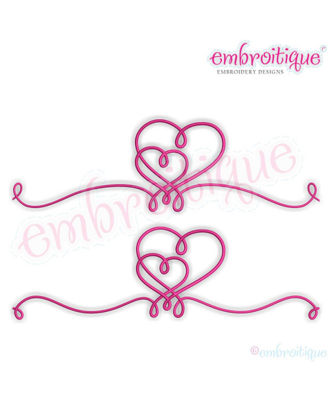 Double Heart Love Flourish Border Doodle Font Frame Machine Embroidery Design