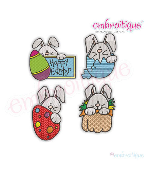 Easter Bunny Peekers - Bunnies with Eggs Cute Machine Embroidery Design