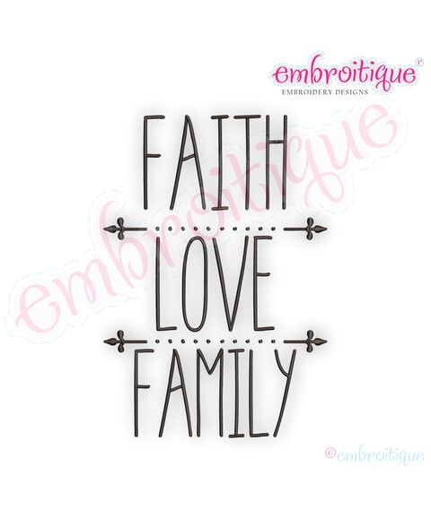 Faith Love Family Rae Dunn Style Farmhouse Chic Machine Embroidery Design