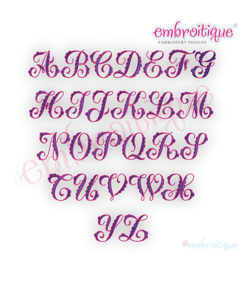Fallyn Filled Monogram Set - girly, lacy alphabet -  Embroitique Machine Embroidery Design