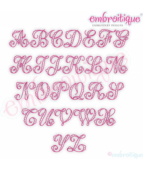 Fallyn Scalloped Monogram Set - fun, girly, alphabet -Embroitique Machine Embroidery File