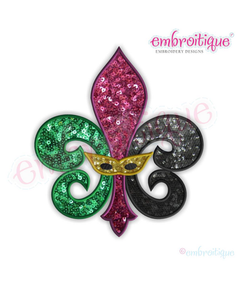 Fleur De Lis Mardi Gras Mask- APPLIQUE  Design-  New Orleans - Machine Embroidery Design