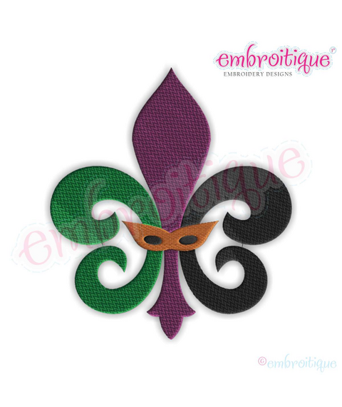 Fleur De Lis Mardi Gras Mask- FILL STITCH  New Orleans- Machine Embroidery File