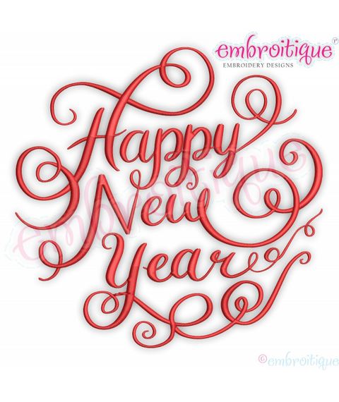 Happy New Year Hand Lettered Machine Embroidery Design