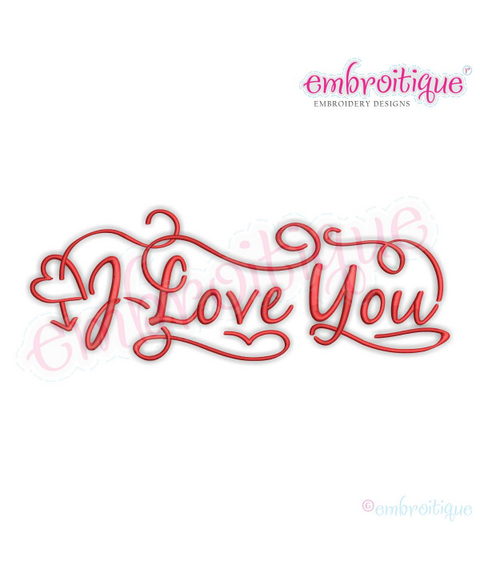 I Love You with Curls and Swirls machine embroidery design