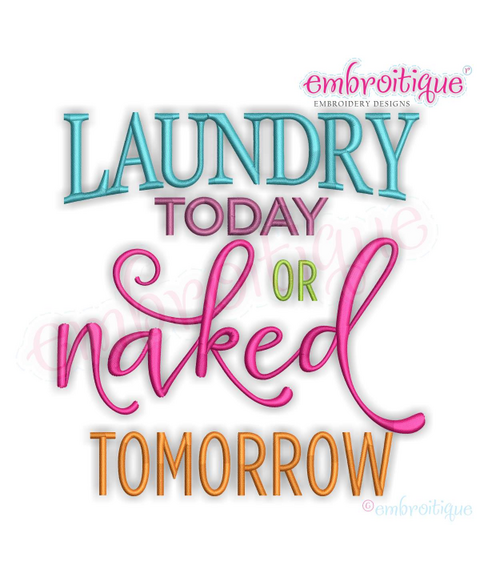Laundry Today Naked Tomorrow -Funny Household - Machine Embroidery Design
