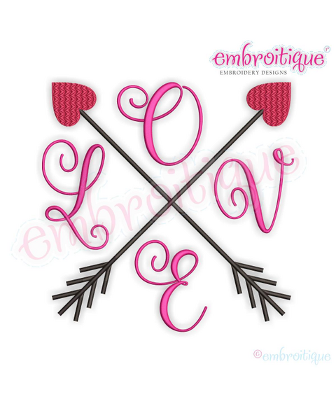 Love Crossed Arrows Valentine's Day Machine Embroidery Design