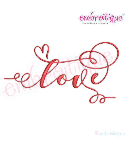 Love Curly Heart  Wedding Machine Embroidery Design Embroitique Valentine's Day Heart Calligraphy