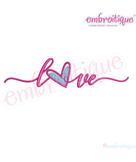 Love Script with offset heart fill stitch Machine embroidery design wedding anniversary