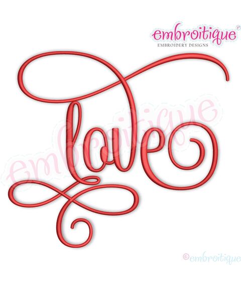 Love Curly Calligraphy Upright Word Art Machine Embroidery Design