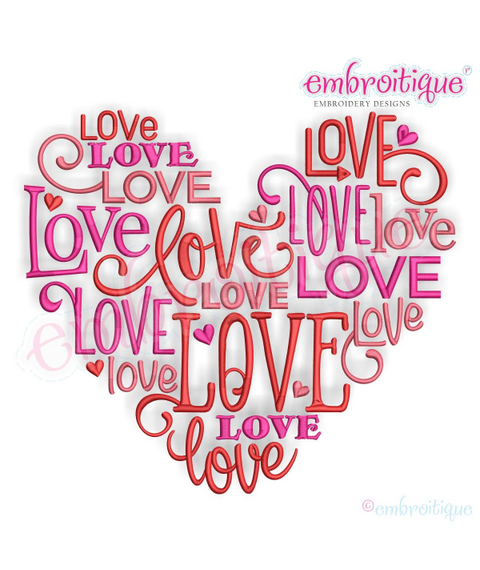 Love Word Heart Jumble Valentine's Day Machine Embroidery Design