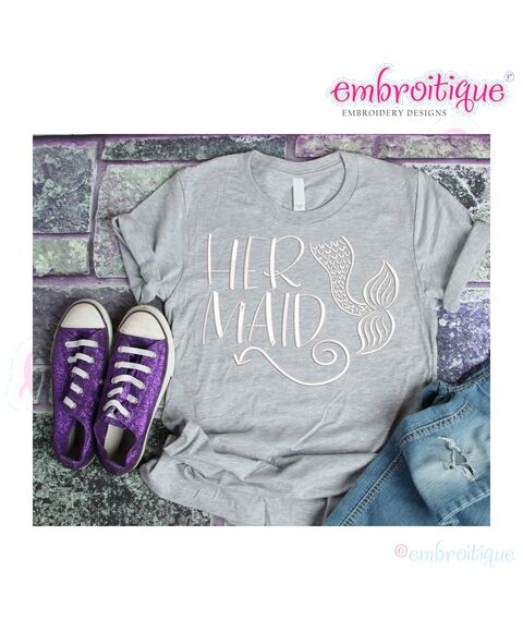 Mermaid Hermaid  with Tail Funny Mother Daughter matching machine embroidery design set, 2 image