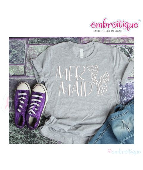 Mermaid Hermaid  with Tail Funny Mother Daughter matching machine embroidery design set