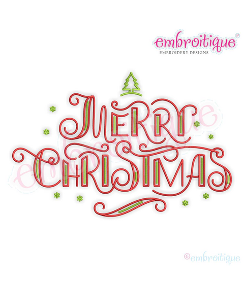 Curly Merry Christmas Word Art design for Machine Embroidery