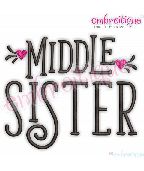 Middle Sister with Hearts - Sweet Siblling design - Embroitique Machine Embroidery File