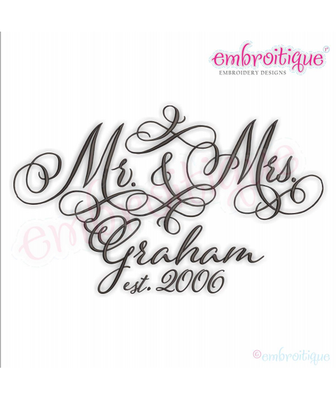 Mr. & Mrs. Calligraphy Script - Wedding Machine Embroidery Design