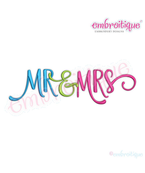Mr. & Mrs.  - Love Valentine Wedding Marriage Husband Wife - Machine Embroidery Design