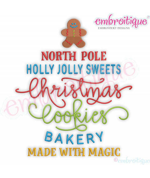 Gingerbread Man North Pole Holly Jolly Sweets Christmas Cookies Bakery Made with Love Holiday Embroitique Machine Embroidery Design