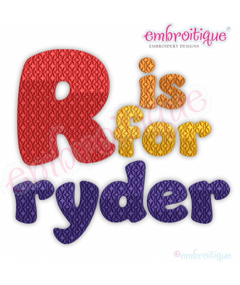 Ryder Bubble Letter Monogram Font Set - great for boys and girls - Embroitique Machine Embroidery File