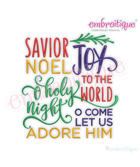 Embroitique Savior Noel Joy to the World oh holy night Word Block Art Machine Embroidery Design