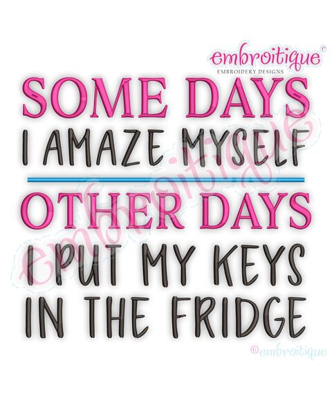 Some Days I Amaze Myself Other Days I Put My Keys In My Fridge - Funny Embroidery Design