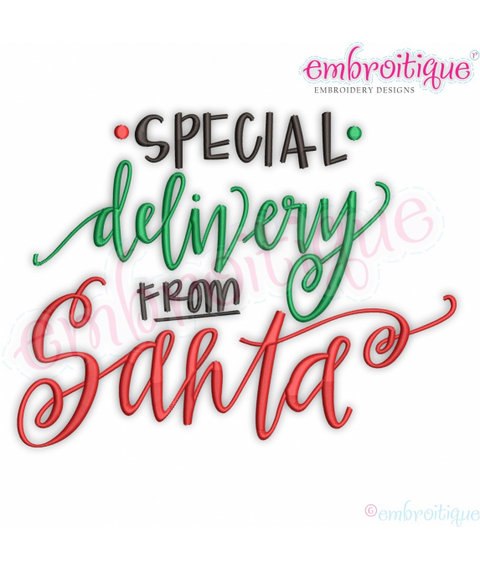 Special Delivery from Santa Claus Christmas Present Eve Digital Machine Embroidery Design